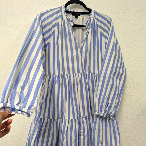 J. Crew Striped Blue/White Tiered Popover Cotton Dress sz M Preppy Minimalist - Picture 6 of 12